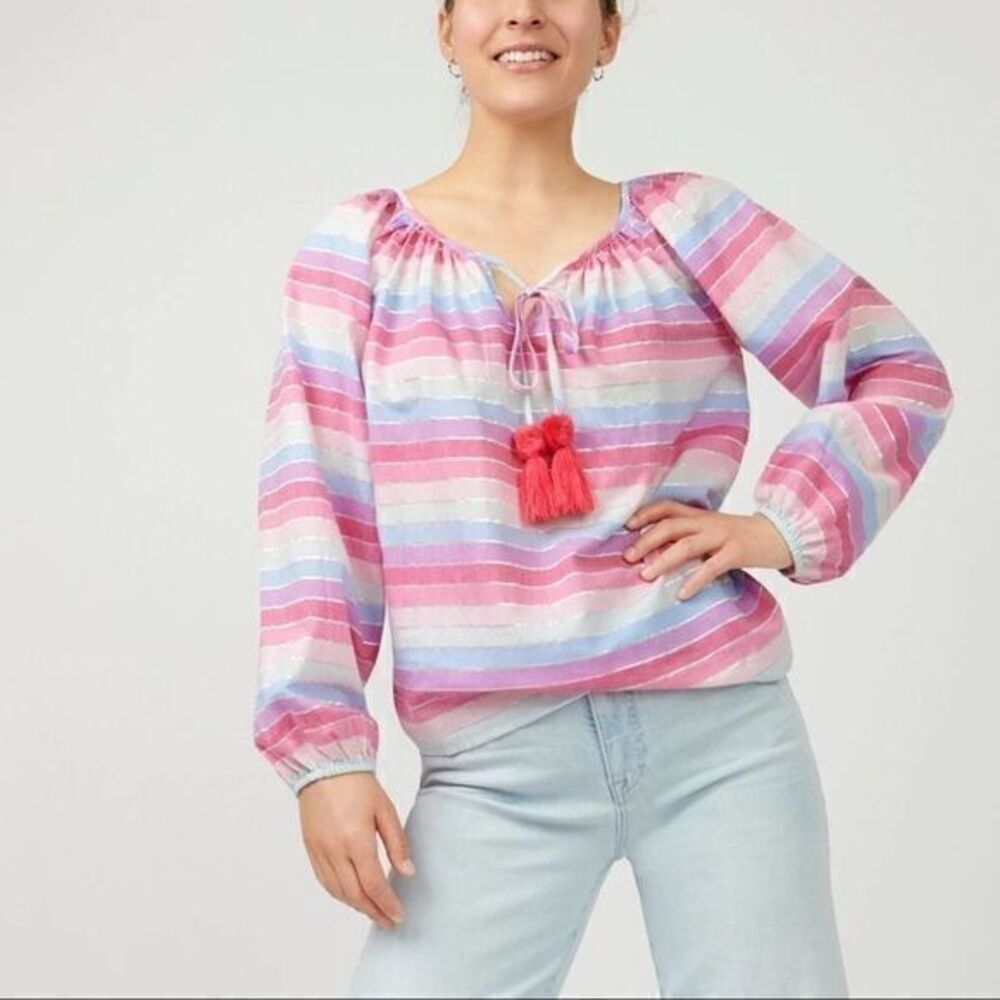 J.Crew Peasant top in metallic pastel stripe NWT